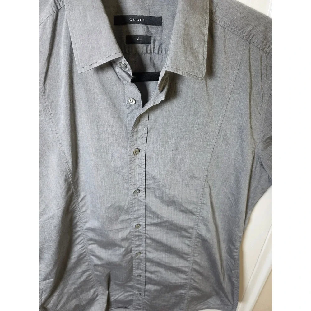 Gucci‎ Mens Grey Short Sleeve Button Up Slim Fit Shirt Luxury Designer Grey